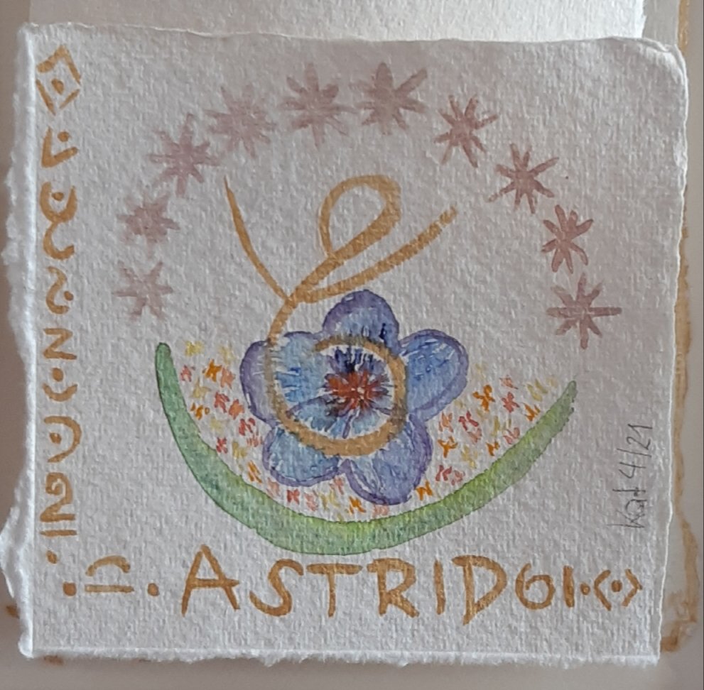 Energetisiertes Namensbild Astrid, Aquarell auf handgeschöpftem Papier