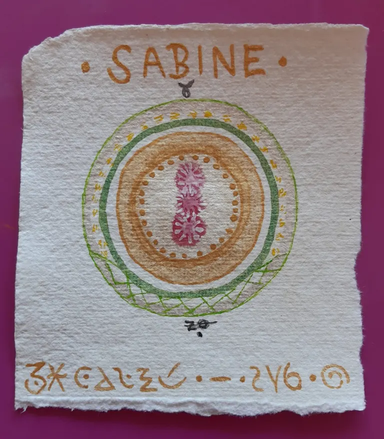 Energetisiertes Namensbild Sabine, Aquarell auf handgeschöpftem Papier