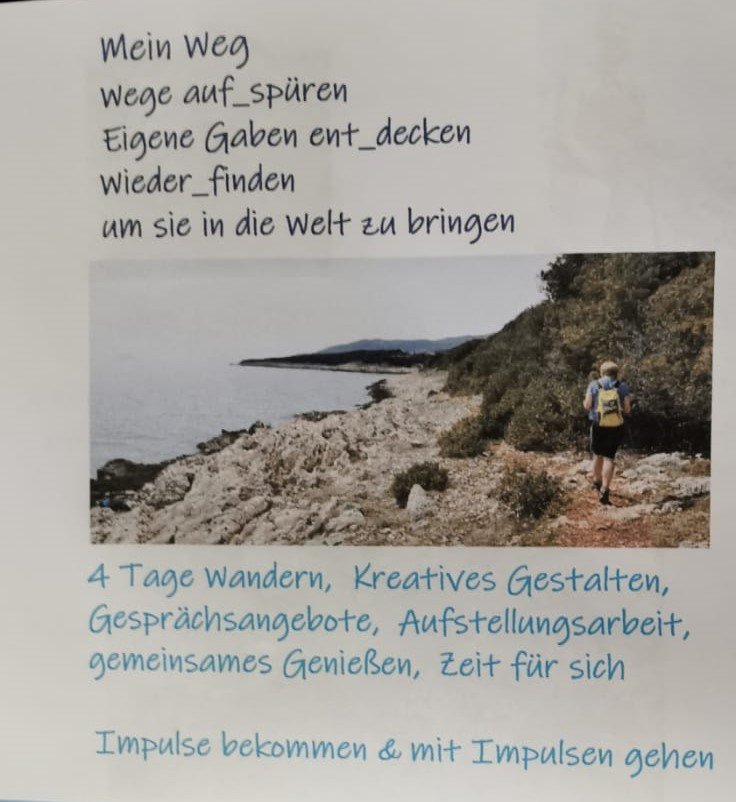 Flyer Frauen-Kraft-Wandern: Mein Weg – vier Tage Wandern und kreatives Gestalten
